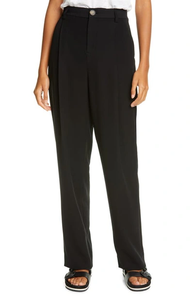 Vince Pleated Twill Tapered Pants In Black
