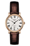 Tissot Carson Automatic Leather Strap Watch, 30mm In Brown/ White/ Rose Gold