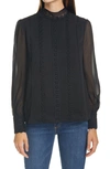 Ted Baker Vessar Lace Trim Chiffon Blouse In Black
