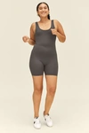 Girlfriend Collective Bike Scoop-neck Recycled Polyester-blend Unitard In Gray