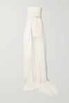 DANIELLE FRANKEL DELPHINE STRAPLESS BELTED CORDED LACE GOWN