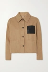 FERRAGAMO CROPPED LEATHER-TRIMMED COTTON AND LINEN-BLEND JACKET