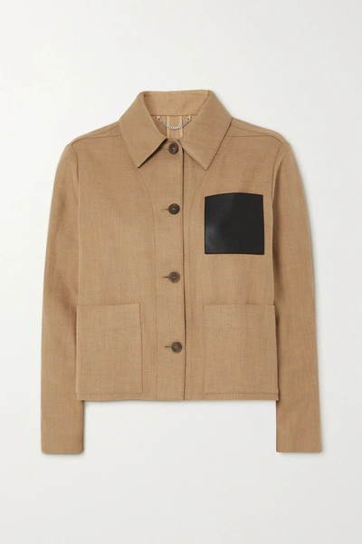 Ferragamo Cropped Leather-trimmed Cotton And Linen-blend Jacket In Beige