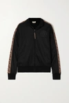 FENDI JACQUARD-TRIMMED SATIN-JERSEY TRACK JACKET