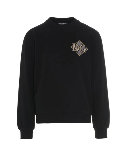 Dolce & Gabbana Dg Patch Embroidery Cotton Sweatshirt In Black