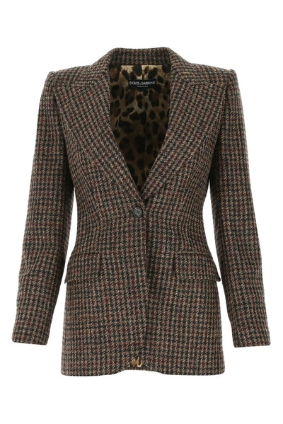 Dolce & Gabbana Houndstooth Fitted Blazer In Brown Check