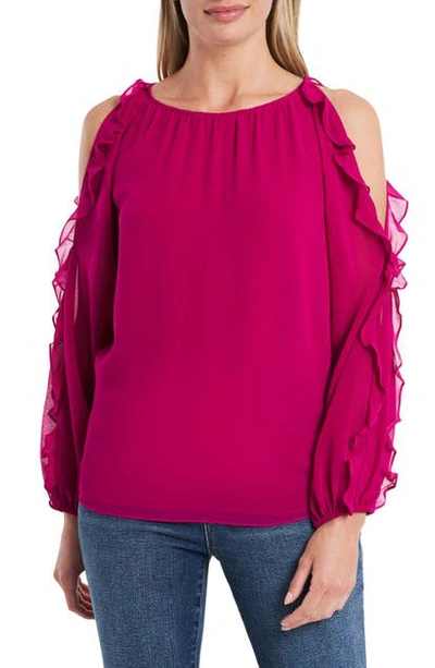 1.state Cold Shoulder Ruffle Sleeve Blouse In Wild Fuchsia