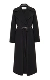 Valentino Belted Double-breasted Wool And Silk-crepe De Chine Coat In Black