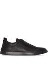 Ermenegildo Zegna Black Triple Stitch Leather Sneakers In Black