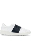 Valentino Navy Blue Leather Open Sneakers With Black Band In White