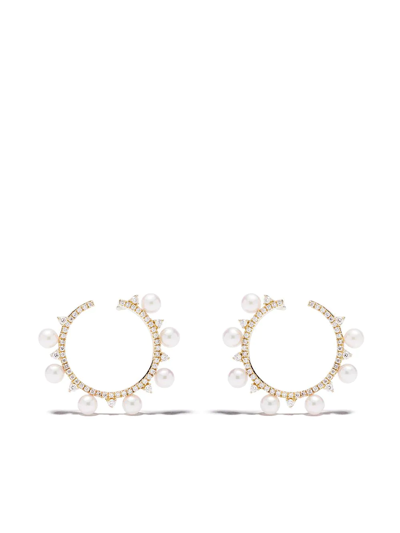 Yoko London 18kt Yellow Gold Sleek Akoya Pearl And Diamond Earrings