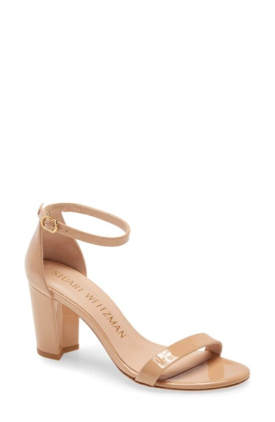 Stuart Weitzman Nearlynude Patent-leather Sandals In Adobe Analine