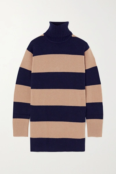 Max Mara Nastro Stripe Wool & Cashmere Turtleneck Sweater In Riga Blu
