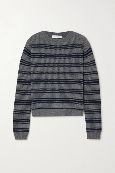 Max Mara Teano Striped Ribbed Wool And Cashmere-blend Jumper In Grey,blue