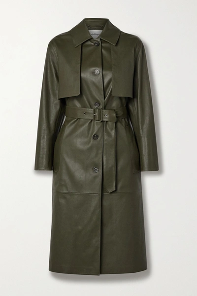 Ferragamo Belted Stretch Leather Trench Coat In Green