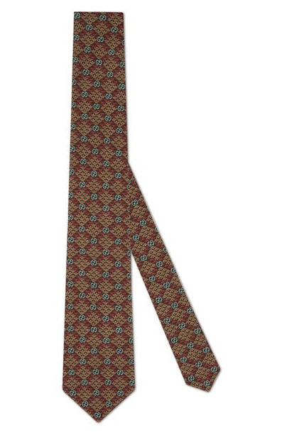 Gucci Gg Diamond Print Viscose Tie In Brown
