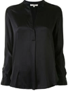 Vince Silk Satin Band Collar Blouse In Black
