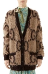 Gucci Reversible Gg Logo Jacquard Mohair Blend Cardigan In Beige/ Mix