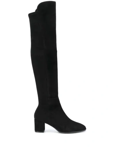 Stuart Weitzman Harper Suede And Neoprene Knee Boots In Black