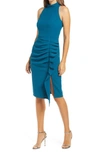 Eliza J Sleeveless Pleat Ruffle Sheath Dress In Dk Teal