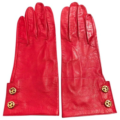 Pre-owned Chanel Red Leather Gloves