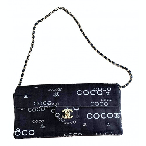 Pre-Owned Chanel East West Chocolate Bar Black Cloth Handbags | ModeSens