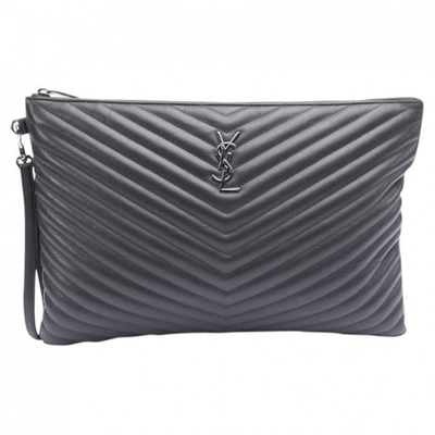 Pre-owned Saint Laurent Grey Leather Clutch Bag