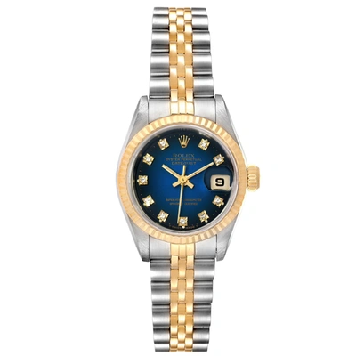 Rolex Datejust Steel 18k Yellow Gold Vignette Diamond Ladies Watch 69173 In Not Applicable