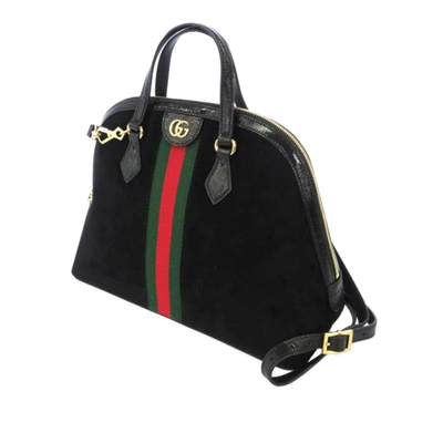 Gucci Medium Ophidia Suede Satchel In Black