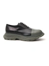 ALEXANDER MCQUEEN BLACK/GREEN LEATHER LACE-UP SHOES,4B545BC8-46DF-6905-6EA9-309117EA8497