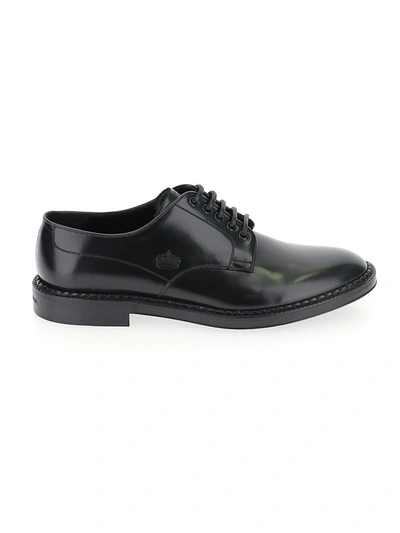 Dolce & Gabbana Embossed Leather Derby Shoes In Black