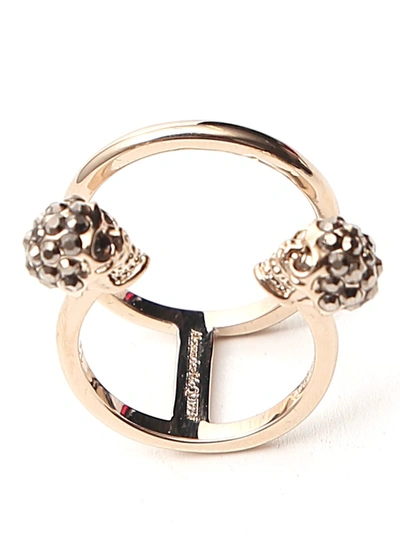 Alexander Mcqueen Swarovski Crystal Skull Ring In Light Gold