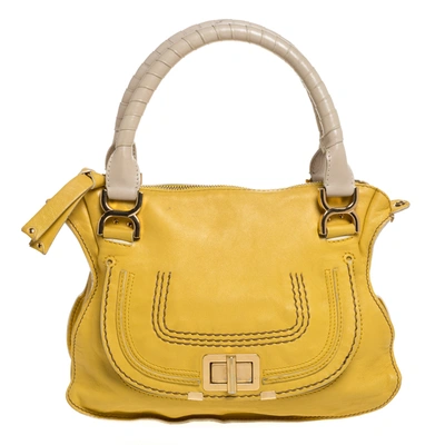 Pre-owned Chloé Yellow/beige Leather Medium Marcie Turn Lock Satchel