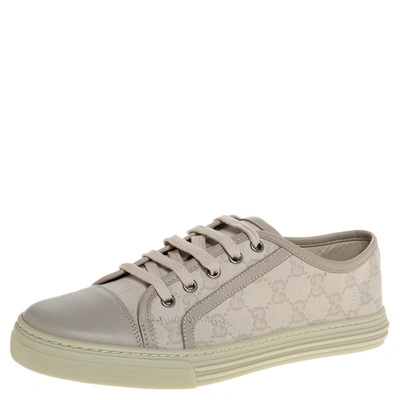 Pre-owned Gucci Light Grey Gg Canvas And Leather Low Top Sneakers Size 37.5