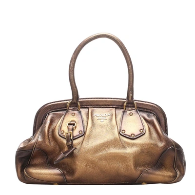 Pre-owned Prada Gold Leather Satchel Bag