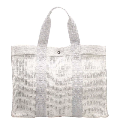 Pre-owned Hermes White Cotton Fabric Cabas De Plage Gm Bag In Grey