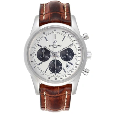 Pre-owned Breitling Silver Stainless Steel Transocean Chronograph Ab0152 Men's Wristwatch 43 Mm