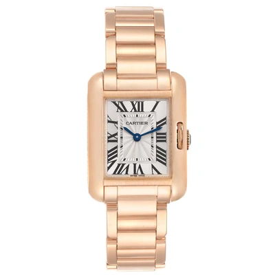 Pre-owned Cartier Silver 18k Rose Gold Tank Anglaise W5310013 Women's Wristwatch 30 X 22 Mm