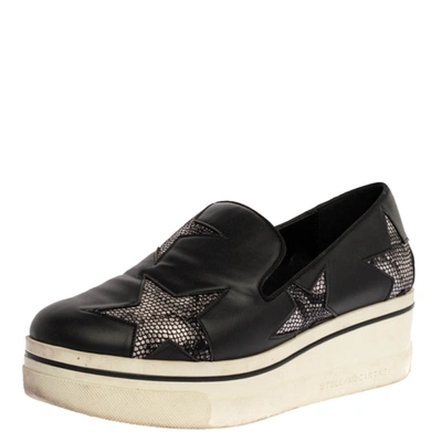 Pre-owned Stella Mccartney Black Faux Leather And Multicolor Faux Snake Print Binx Star Platform Slip On Sneakers Size 38