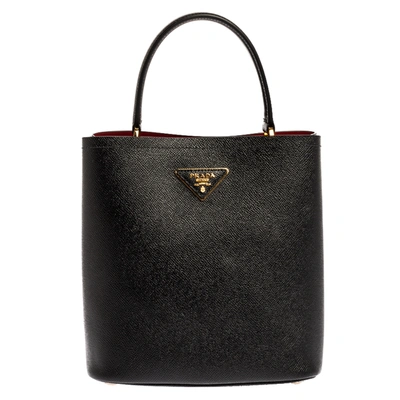 Pre-owned Prada Black Saffiano Leather Medium Panier Top Handle Bag