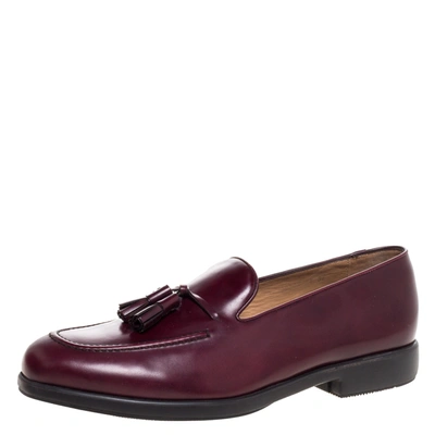 Pre-owned Ferragamo Maroon Leather Loreno Tassel Loafers Size 44 In Red
