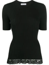 RABANNE RIBBED KNIT LACE-PANELLED TOP