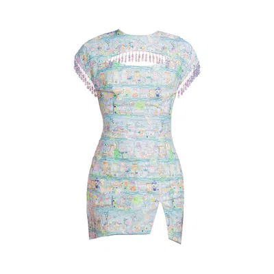 28natelier Women's Blue / Purple Teacup Party Dress In Multi