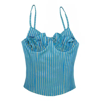 28natelier Women's Blue The Saya Ruffled Corset