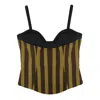 28natelier Women's Brown / Grey / Yellow The Striped Corset In Green
