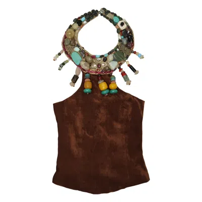28natelier Women's Brown The Stone Lace-up Top