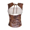 28natelier Women's Brown / White The Embroidered Leather Bandeau In Brown