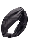 Fendi Ff Logo Silk Jacquard Knotted Headband In Black