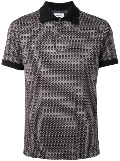 Ferragamo Jacquard Gancini Pattern Polo Shirt In Brown