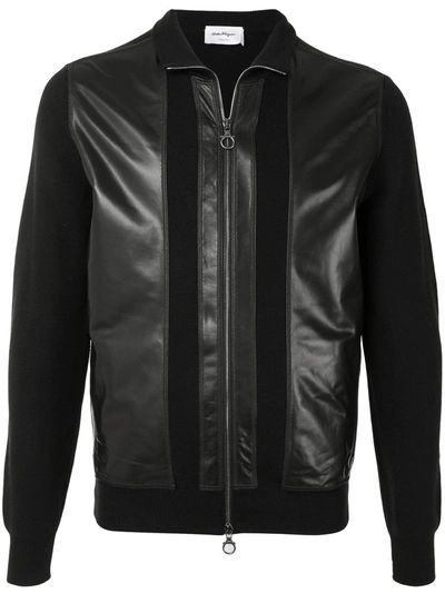 Ferragamo Leather-panelled Bomber Jacket In Black